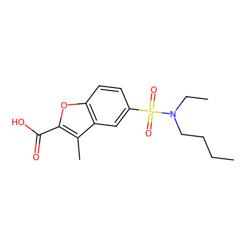 5-{[Butyl(ethyl)amino]sulfonyl}-3-methyl-1-benzofuran-2-carboxylic acid structure