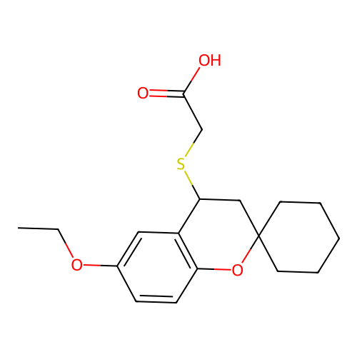 [(6-Ethoxy-3,4-dihydrospiro[chromene-2,1'-cyclohexan]-4-yl)thio]acetic acid structure