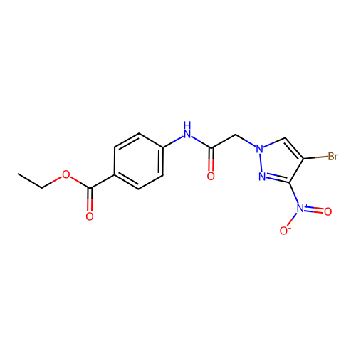 ethyl 4-[({4-bromo-3-nitro-1H-pyrazol-1-yl}acetyl)amino]benzoate structure