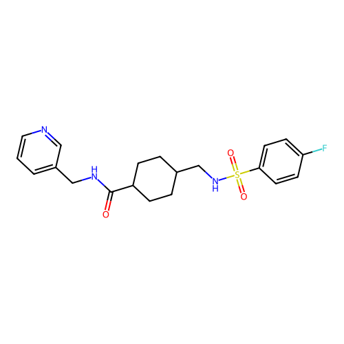 4-[[(4-fluorophenyl)sulfonylamino]methyl]-N-(pyridin-3-ylmethyl)cyclohexane-1-carboxamide structure