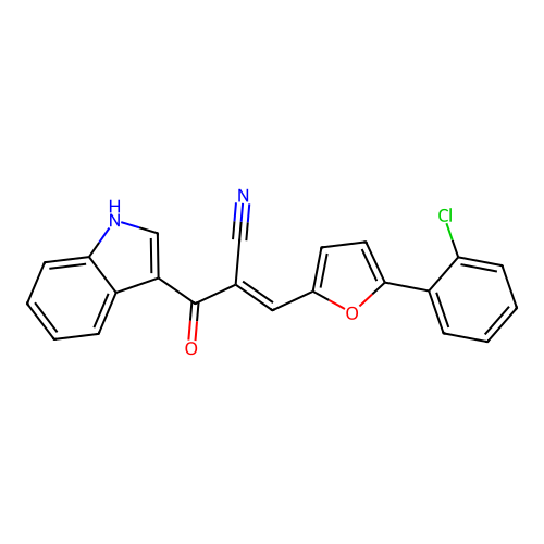 (E)-3-(5-(2-chlorophenyl)furan-2-yl)-2-(1H-indole-3-carbonyl)acrylonitrile structure
