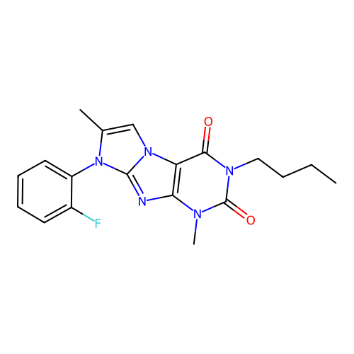 2-Butyl-6-(2-fluorophenyl)-4,7-dimethylpurino[7,8-a]imidazole-1,3-dione structure