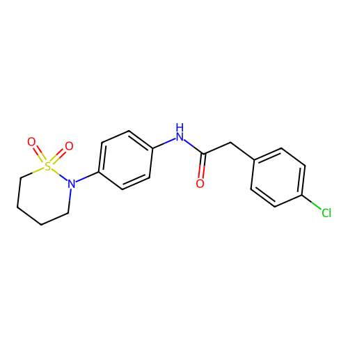 2-(4-chlorophenyl)-N-[4-(1,1-dioxothiazinan-2-yl)phenyl]acetamide structure