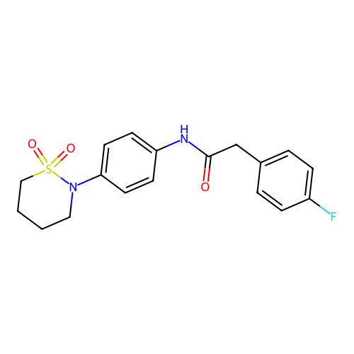 N-[4-(1,1-dioxothiazinan-2-yl)phenyl]-2-(4-fluorophenyl)acetamide structure