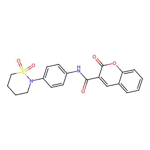 N-[4-(1,1-dioxothiazinan-2-yl)phenyl]-2-oxochromene-3-carboxamide structure
