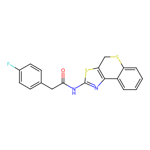2-(4-fluorophenyl)-N-(4H-thiochromeno[4,3-d]thiazol-2-yl)acetamide structure