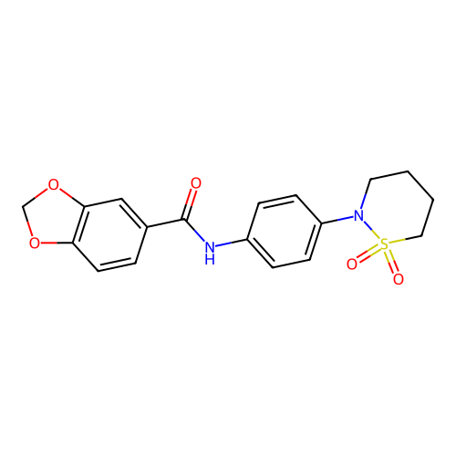 N-[4-(1,1-dioxothiazinan-2-yl)phenyl]-1,3-benzodioxole-5-carboxamide structure