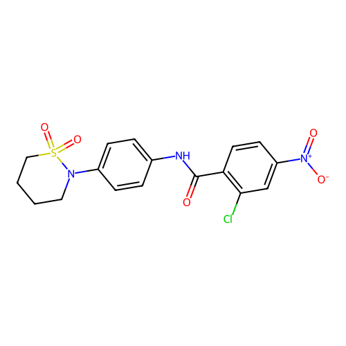 2-chloro-N-[4-(1,1-dioxothiazinan-2-yl)phenyl]-4-nitrobenzamide structure