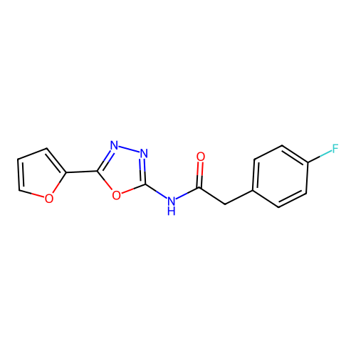 2-(4-fluorophenyl)-N-[5-(furan-2-yl)-1,3,4-oxadiazol-2-yl]acetamide structure