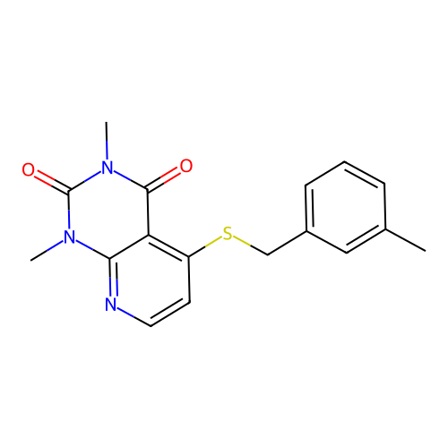 1,3-Dimethyl-5-[(3-methylphenyl)methylsulfanyl]pyrido[2,3-d]pyrimidine-2,4-dione structure