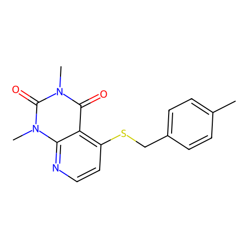 1,3-Dimethyl-5-[(4-methylphenyl)methylsulfanyl]pyrido[2,3-d]pyrimidine-2,4-dione structure