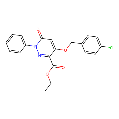 Ethyl 4-((4-chlorobenzyl)oxy)-6-oxo-1-phenyl-1,6-dihydropyridazine-3-carboxylate structure