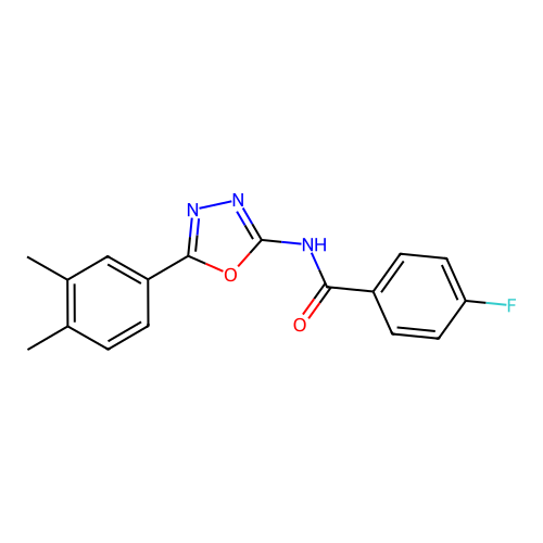 N-[5-(3,4-dimethylphenyl)-1,3,4-oxadiazol-2-yl]-4-fluorobenzamide structure