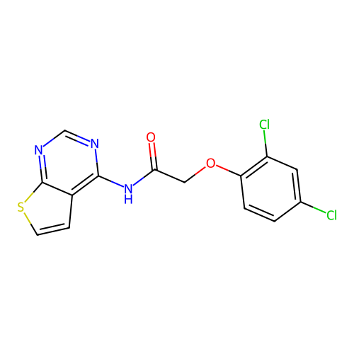 2-(2,4-dichlorophenoxy)-N-(thieno[2,3-d]pyrimidin-4-yl)acetamide structure