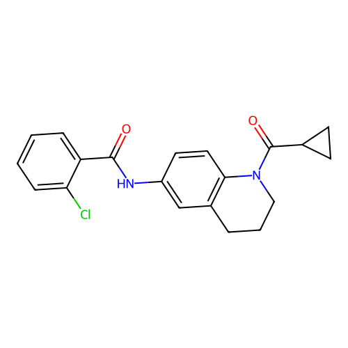 2-chloro-N-[1-(cyclopropanecarbonyl)-3,4-dihydro-2H-quinolin-6-yl]benzamide structure