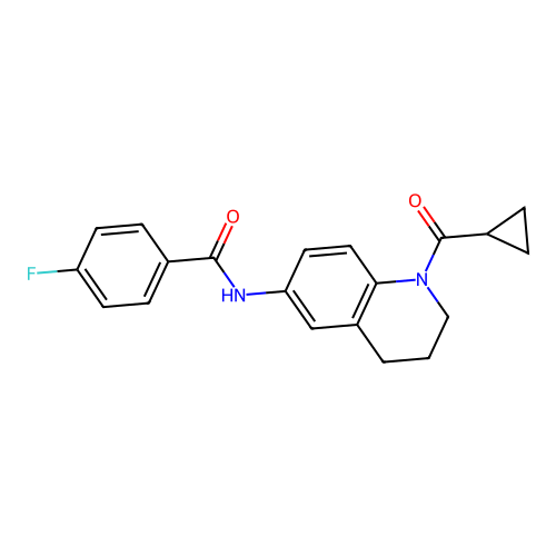 N-[1-(cyclopropanecarbonyl)-3,4-dihydro-2H-quinolin-6-yl]-4-fluorobenzamide structure