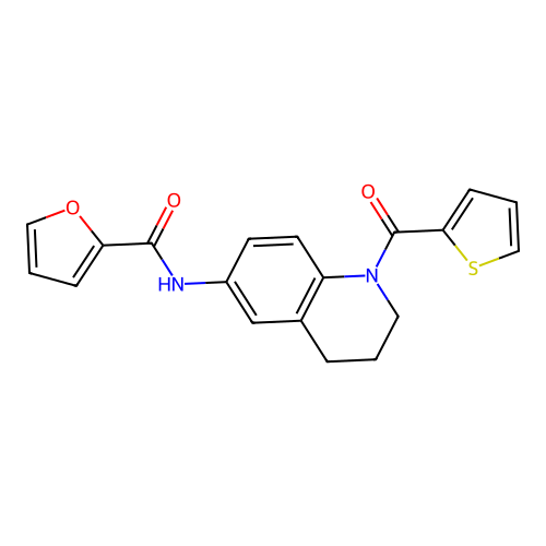 N-(1-(thiophene-2-carbonyl)-1,2,3,4-tetrahydroquinolin-6-yl)furan-2-carboxamide structure