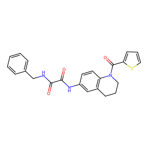 N-benzyl-N'-[1-(thiophene-2-carbonyl)-3,4-dihydro-2H-quinolin-6-yl]oxamide structure