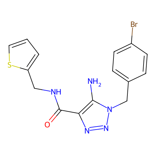 5-amino-1-(4-bromobenzyl)-N-(thiophen-2-ylmethyl)-1H-1,2,3-triazole-4-carboxamide structure