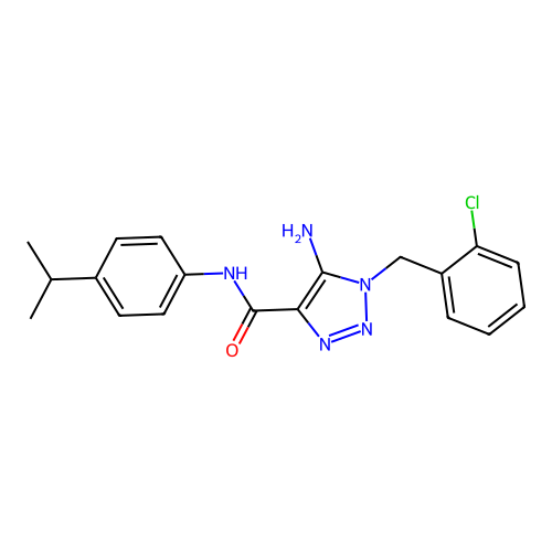 5-amino-1-[(2-chlorophenyl)methyl]-N-(4-propan-2-ylphenyl)triazole-4-carboxamide structure