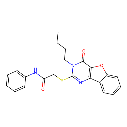 2-[(3-butyl-4-oxo-[1]benzofuro[3,2-d]pyrimidin-2-yl)sulfanyl]-N-phenylacetamide structure