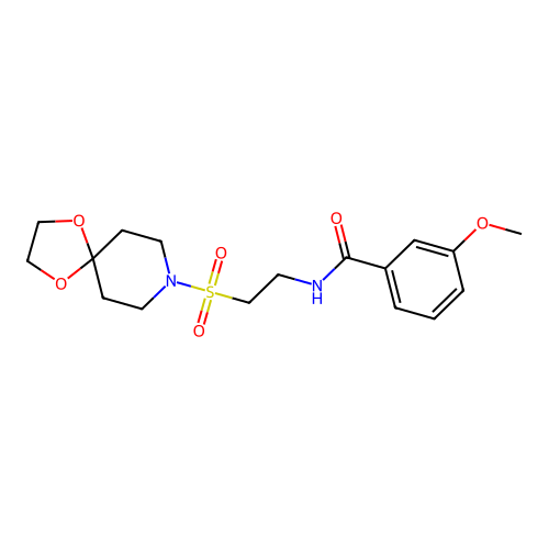 N-(2-(1,4-dioxa-8-azaspiro[4.5]decan-8-ylsulfonyl)ethyl)-3-methoxybenzamide structure