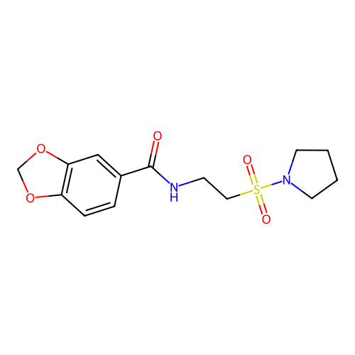 N-(2-(pyrrolidin-1-ylsulfonyl)ethyl)benzo[d][1,3]dioxole-5-carboxamide structure