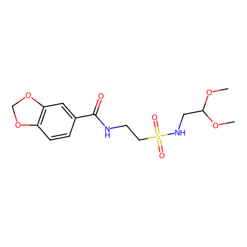 N-[2-(2,2-dimethoxyethylsulfamoyl)ethyl]-1,3-benzodioxole-5-carboxamide structure