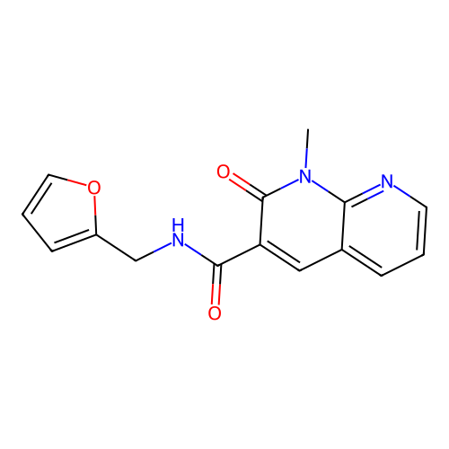N-(furan-2-ylmethyl)-1-methyl-2-oxo-1,2-dihydro-1,8-naphthyridine-3-carboxamide structure