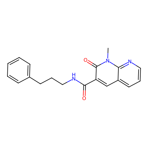 1-methyl-2-oxo-N-(3-phenylpropyl)-1,2-dihydro-1,8-naphthyridine-3-carboxamide structure