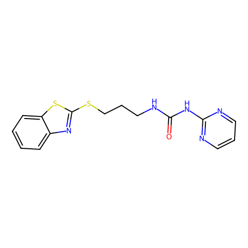 1-(3-(Benzo[d]thiazol-2-ylthio)propyl)-3-(pyrimidin-2-yl)urea structure