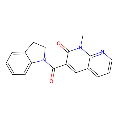 3-(indoline-1-carbonyl)-1-methyl-1,8-naphthyridin-2(1H)-one structure