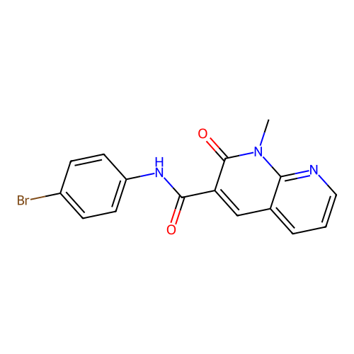 N-(4-bromophenyl)-1-methyl-2-oxo-1,2-dihydro-1,8-naphthyridine-3-carboxamide structure