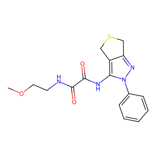 N-(2-methoxyethyl)-N'-(2-phenyl-4,6-dihydrothieno[3,4-c]pyrazol-3-yl)oxamide structure