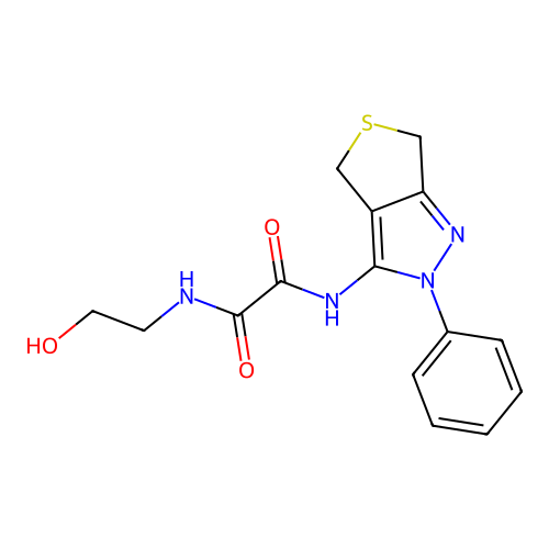 N-(2-hydroxyethyl)-N'-(2-phenyl-4,6-dihydrothieno[3,4-c]pyrazol-3-yl)oxamide structure