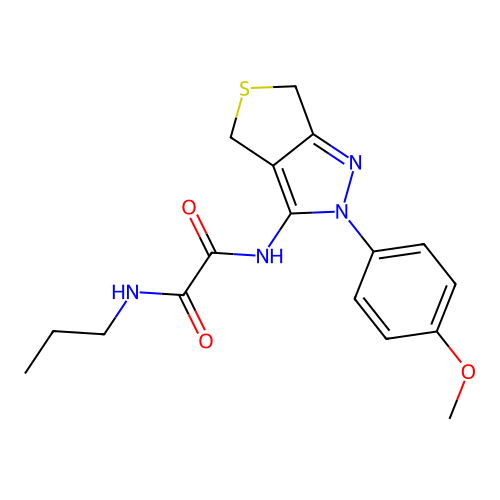 N'-[2-(4-methoxyphenyl)-4,6-dihydrothieno[3,4-c]pyrazol-3-yl]-N-propyloxamide structure