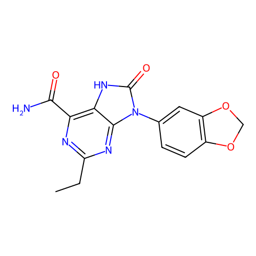 9-(benzo[d][1,3]dioxol-5-yl)-2-ethyl-8-oxo-8,9-dihydro-7H-purine-6-carboxamide structure