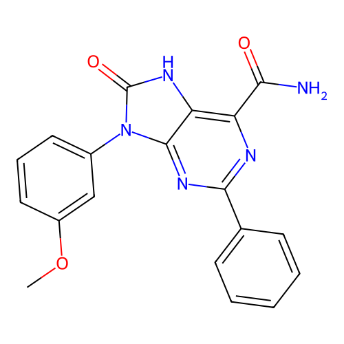 9-(3-methoxyphenyl)-8-oxo-2-phenyl-8,9-dihydro-7H-purine-6-carboxamide structure