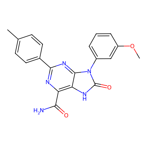 9-(3-methoxyphenyl)-2-(4-methylphenyl)-8-oxo-7H-purine-6-carboxamide structure