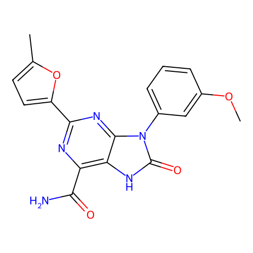 9-(3-methoxyphenyl)-2-(5-methylfuran-2-yl)-8-oxo-8,9-dihydro-7H-purine-6-carboxamide structure