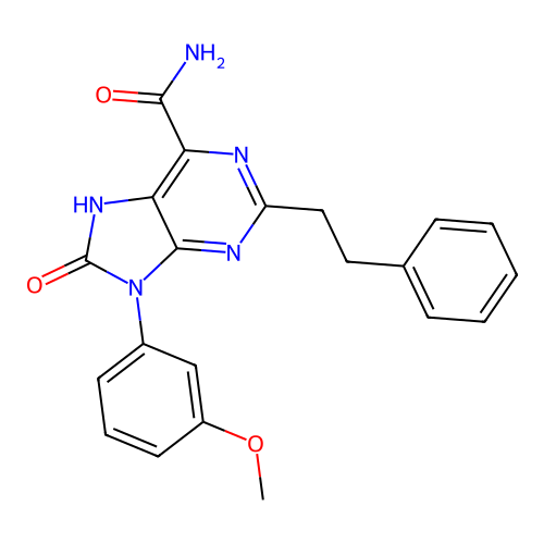 9-(3-methoxyphenyl)-8-oxo-2-phenethyl-8,9-dihydro-7H-purine-6-carboxamide structure