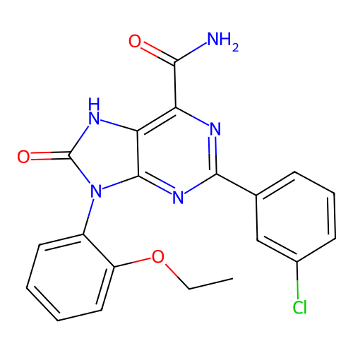 2-(3-chlorophenyl)-9-(2-ethoxyphenyl)-8-oxo-8,9-dihydro-7H-purine-6-carboxamide structure