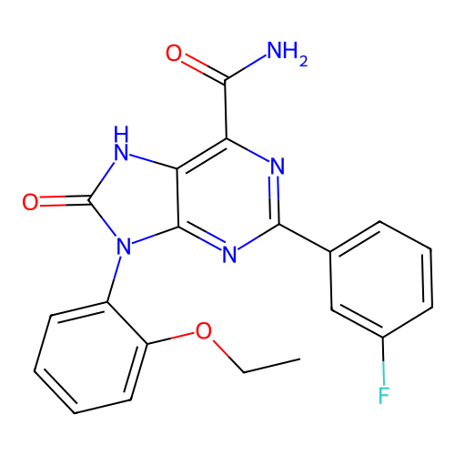 9-(2-ethoxyphenyl)-2-(3-fluorophenyl)-8-oxo-8,9-dihydro-7H-purine-6-carboxamide structure
