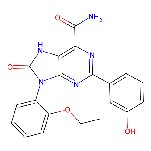 9-(2-ethoxyphenyl)-2-(3-hydroxyphenyl)-8-oxo-8,9-dihydro-7H-purine-6-carboxamide structure
