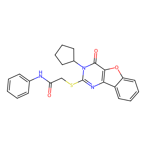 2-({5-cyclopentyl-6-oxo-8-oxa-3,5-diazatricyclo[7.4.0.0^{2,7}]trideca-1(9),2(7),3,10,12-pentaen-4-yl}sulfanyl)-N-phenylacetamide structure