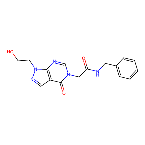 N-benzyl-2-[1-(2-hydroxyethyl)-4-oxopyrazolo[3,4-d]pyrimidin-5-yl]acetamide structure