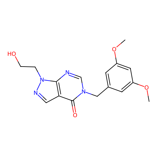 5-(3,5-dimethoxybenzyl)-1-(2-hydroxyethyl)-1H-pyrazolo[3,4-d]pyrimidin-4(5H)-one structure