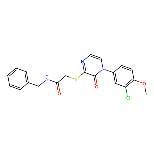 N-benzyl-2-[4-(3-chloro-4-methoxyphenyl)-3-oxopyrazin-2-yl]sulfanylacetamide structure