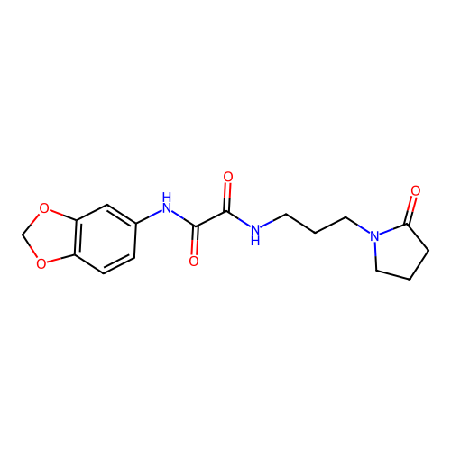 N'-(1,3-benzodioxol-5-yl)-N-[3-(2-oxopyrrolidin-1-yl)propyl]oxamide structure