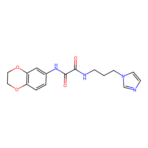 N'-(2,3-dihydro-1,4-benzodioxin-6-yl)-N-(3-imidazol-1-ylpropyl)oxamide structure
